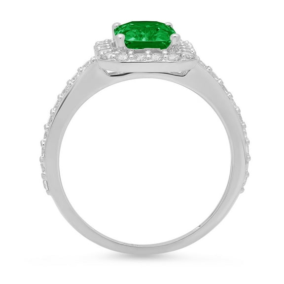1.92 ct Emerald Cut Simulated Emerald Solitaire with Accents Engagement Ring for Women in 18K White Gold