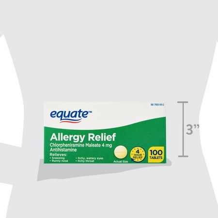 (3 pack) Equate Allergy Relief Chlorpheniramine Maleate 4 mg Antihistamine Tablets, 100 Count