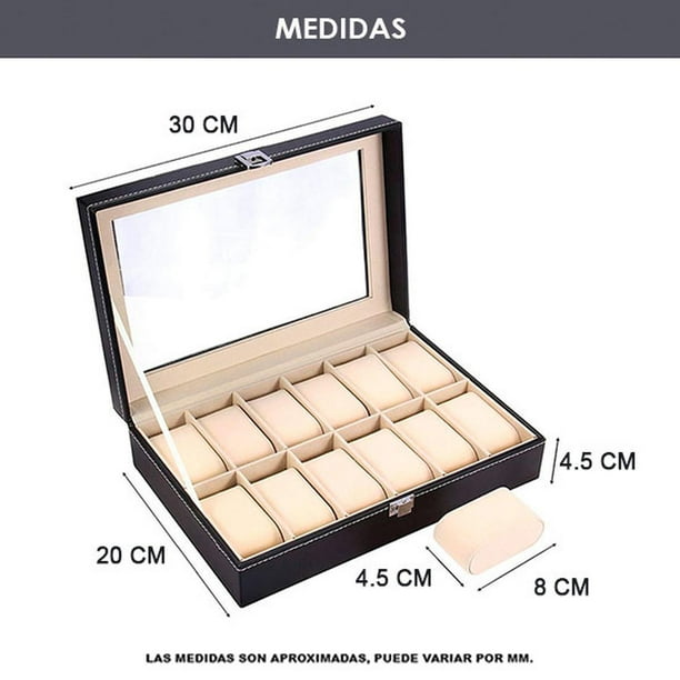 Estuche de Relojes Caja Organizadora Mostrador 12 Espacios Alhajero de Piel con Visor Alcochona BLACK MAMUT Estuche Walmart en linea