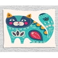 thumbnail image 1 of Animal Decor Tapestry, Cute Chubby Smiling Cat with Colorful Paisley Ethnic Indian Style Figures Artwork, Wall Hanging for Bedroom Living Room Dorm Decor, 60W X 40L Inches, Colored, by Ambesonne, 1 of 1