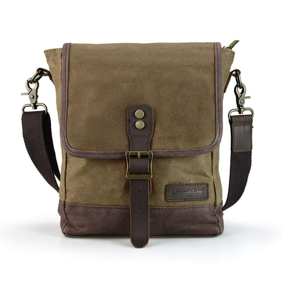 SHANGRI-LA Petit Sac Messager pour Hommes et Femmes Sac en Toile Cirée Imperméable Sac Bandoulière Sacoche - Marron