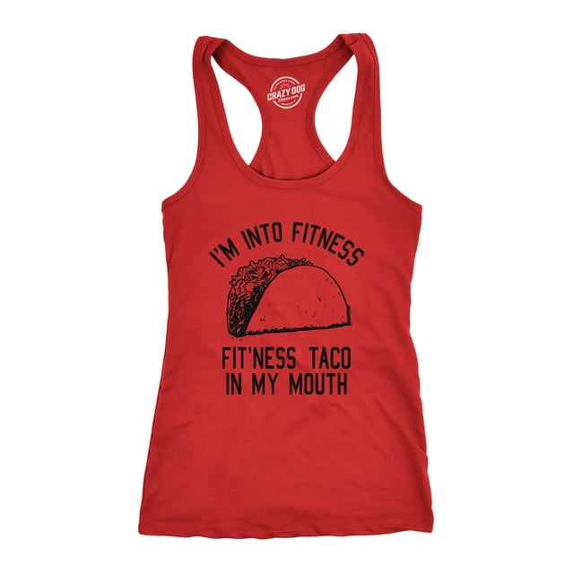 Womens Tank Fitness Taco In My Mouth Tanktop Funny Shirt (Red) - L