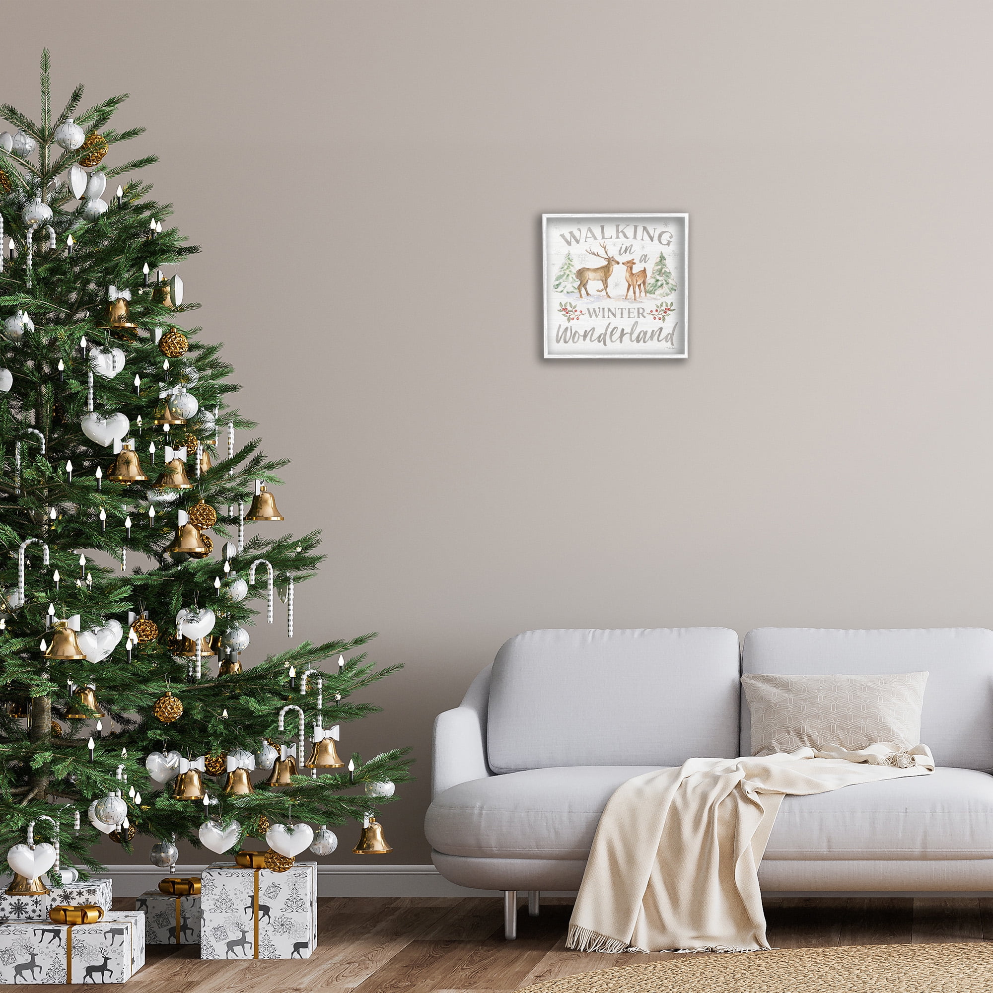 Stupell Industries Winter Wonderland Snow Scene Holiday Painting White Framed Art Print Wall Art, 17 x 17