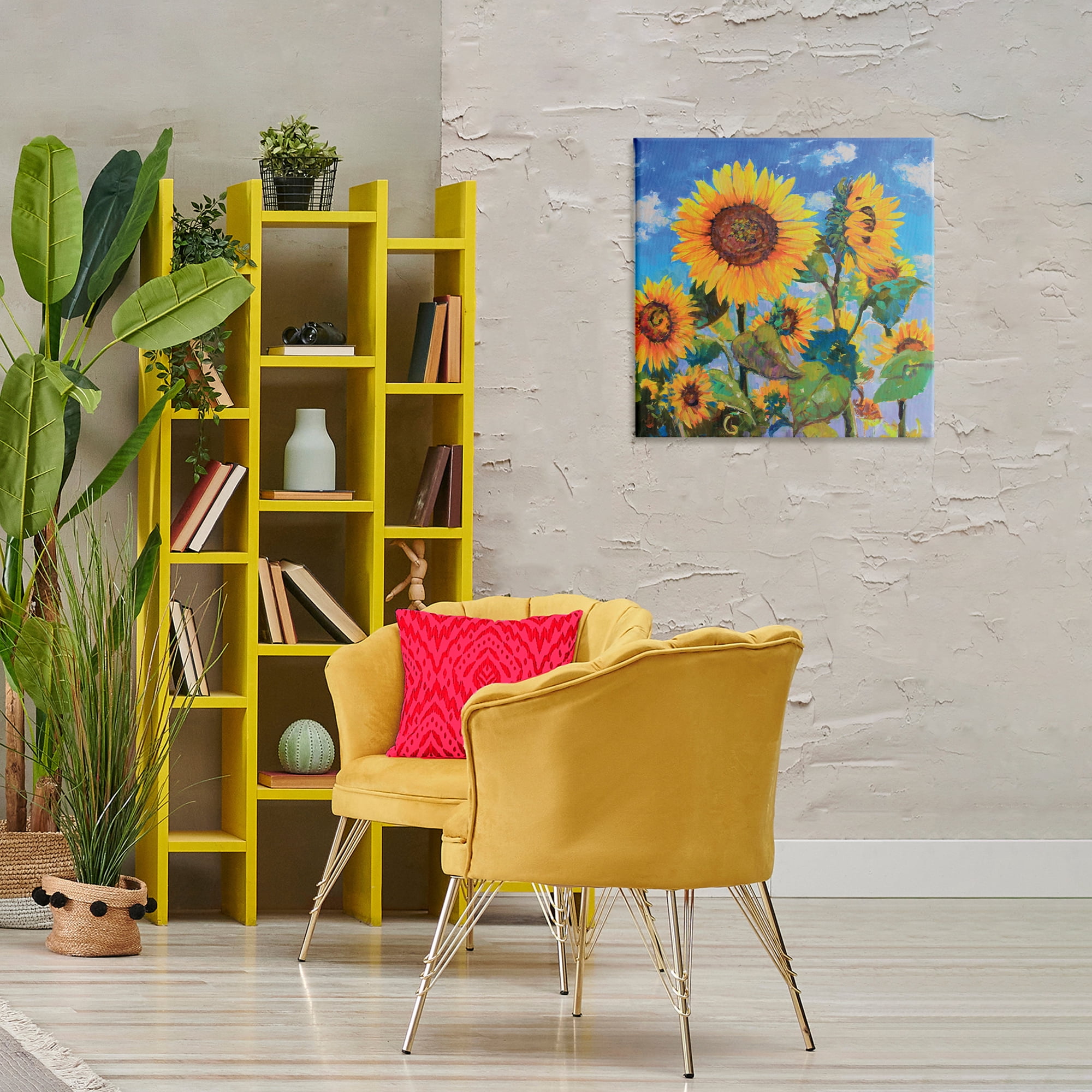 Stupell Industries Lost Acres Sunflowers Plants & Flowers Painting Wrapped Canvas Art Print Wall Art, 24 x 24