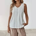 thumbnail image 4 of Wyobmus Womens Cotton Linen Tank Tops Round Neck Casual Cami Sleeveless Blouses Summer Solid Eyelet Basic Tank Shirt S-2X White, 4 of 8
