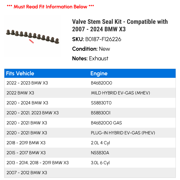 Valve Stem Seal Kit - Compatible with 2007 - 2024 BMW X3 2008 2009 2010 2011 2012 2013 2014 2015 2016 2017 2018 2019 2020 2021 2022 2023