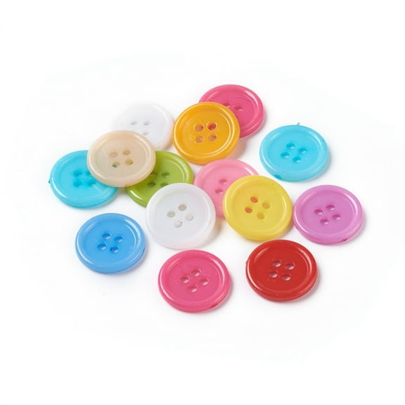 100pcs Acrylic Sewing Buttons Plastic Buttons for Costume Design 4-Hole Dyed Flat Round Mixed color 17x2mm Hole: 1mm