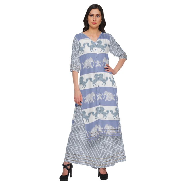 Moomaya Ensemble Grande Taille Imprimé Palazzo et Kurta Robe Ethnique pour Femmes