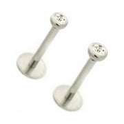 Push in Labrets Lip Stud with Clear Round CZ Stone 18G 5/16 Surgical Steel Pair