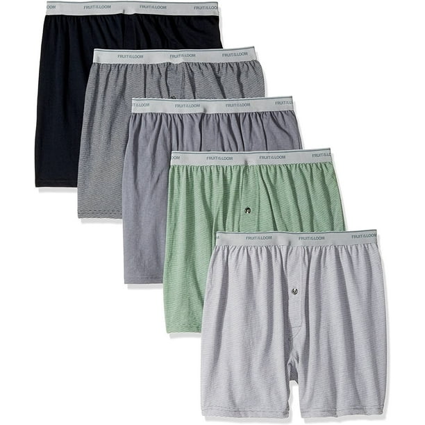 Fruit of the Loom Men's Exposed Waistband Knit Boxer 5 Pack, Assorted,  Medium