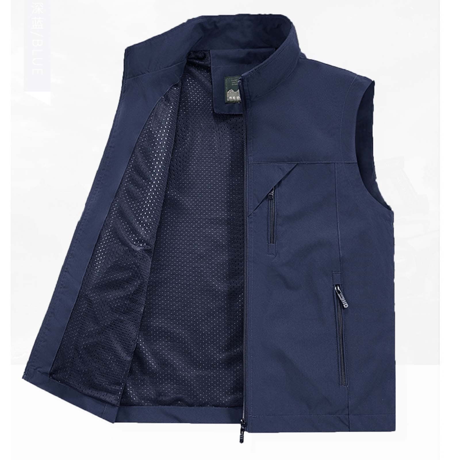 BiZtdJrK Men Vest Solid Color Stand Collar Sleeveless Workwear Jacket Slim Fit Outdoor Lightweight Vests for Travel Hiking Running Prime Sales Today Clearance Dark Blue XXXXXXL