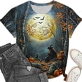 thumbnail image 5 of Yanchicy Womens Crew Neck T Shirt Seasonal Halloween Graphic Short Sleeve Printed Casual Tops Ladies Fashion Clothes Autumn Holiday Everyday Outfits, 5 of 7