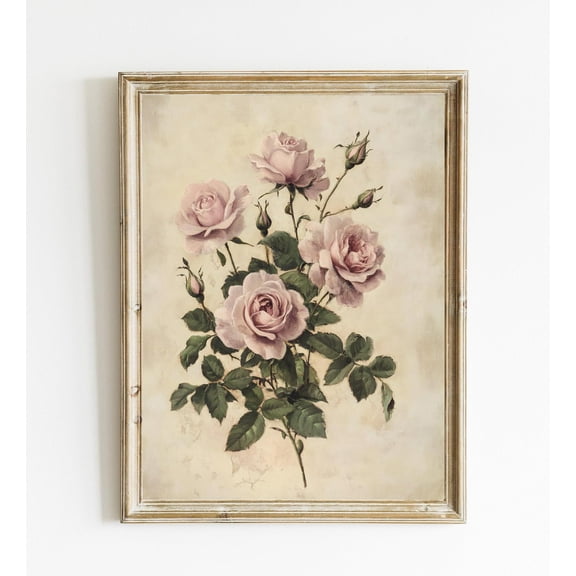 Vintage Rose Print Poster Vintage Floral Print Poster Pink Botanical Print Poster Wall Art Poster Spring English Country Art Cottagecore Art Warm Present Vintage UNFRAMED Poster Size 8x12