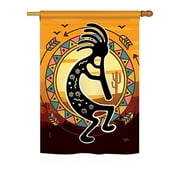 Breeze Decor H115145-BO Kokopelli Playing Flute Country & Primitive Southwest Impressions Decorative Vertical 28" x 40" Double Sided House Flag Printed In USA