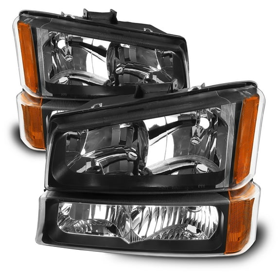 AKKON - For 2003-2006 Chevy Silverado Avalanche Black Bezel Headlights w/ Bumper Lamp Driver Passenger Head Lights Pair