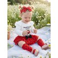 thumbnail image 4 of RUINIXCW Baby Girl Ladybug Outfit Letter Print Long Sleeve Romper Dot Print Ruffled Shorts Stockings and Bow Headband 4 Piece Fall Set, 4 of 8