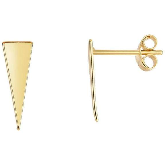 14K Yellow Gold 14x5mm Shiny 3 Point Long Triangle Stud Earrings with Push Back by IcedTime