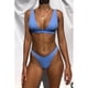 thumbnail image 2 of Traje de baño para mujer, cuello en V, color puro, cintura alta, espalda en T, correas regulables, 9 formas, botón trasero, trajes de baño divididos para playa, azul, S, 2 of 6