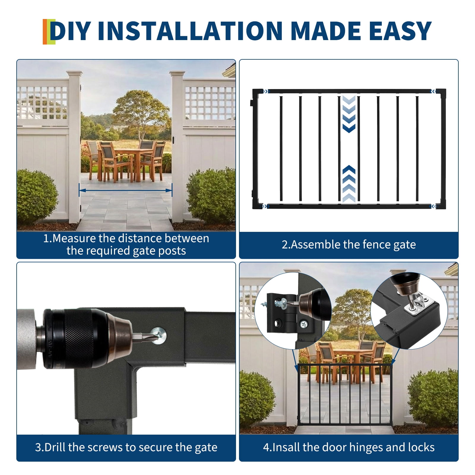 Huisuilinss Deck Fence Gate Outdoor,Metal Gate,Adjustable Deck Gate (Up To 48" Wide) With Hinges & Latch Included,Outdoor Gate For Yard Porch Stairs Garden Patio