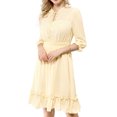 thumbnail image 5 of MODA NOVA Juniors Layered Ruffle Hem 3/4 Sleeves Smocked A-Line Chiffon Dress Light yellow S, 5 of 5