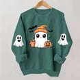 thumbnail image 4 of Womens Halloween Tops Cute Ghost Printed Crew Neck Long Sleeve Trendy Casual Loose Fall Pullover Top Army Green L, 4 of 7