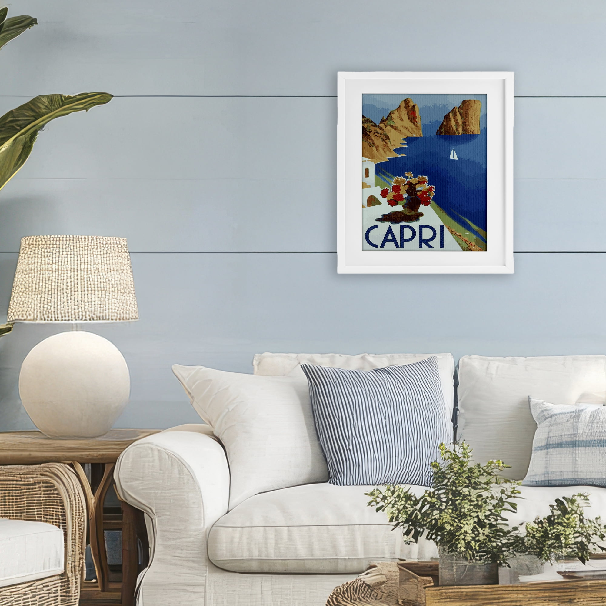 Stupell Industries Capri Island Cliffs White Framed Print Under Glass, design by Lil' Rue