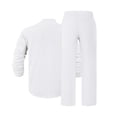 thumbnail image 4 of Men's Linen Two-Piece Suit Set, Casual Long Sleeve Shirt & Pants for Fall Spring,White,L, 4 of 5