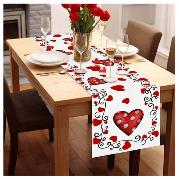 Kbndieu Valentines Day Table Runner, 13 x 72 Inch White Table Runner for Valentines Decorations, Winter Holiday Table Runners Valentines Day Decor Home Romantic Decorations Heart Shaped Table Runner