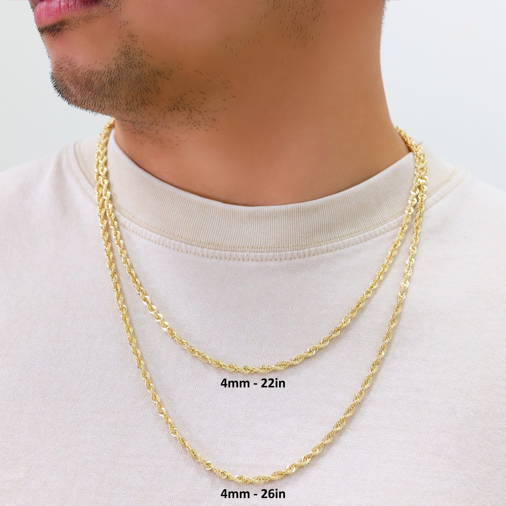 Nuragold 10k Real Yellow Gold 4mm Rope Chain Diamond Cut Lightweight Necklace (16"-30") Italian Jewelry for Men & Women
