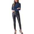 thumbnail image 2 of INSPIRE CHIC Women's Shiny Semi See Through Long Sleeve Slim Party Blouse XS Sheer Navy, 2 of 6