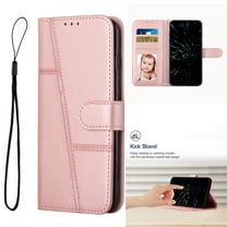 Compatible for Motorola Moto G Play 4G 2024 Wallet Case, Card Slots Holder Premium PU Leather Flip Kickstand Cover, Wrist Strap TPU Shockproof Full Protection Phone Case, Rosegold