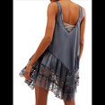 thumbnail image 4 of Vestido Mini Fluido de Encaje para Mujer, Estilo Y2K, Sin Mangas, con Espalda Descubierta, Tirantes, Camisón Corto de Cintura Baja Gris L, 4 of 5