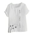 thumbnail image 4 of ZQUUVOU Women's T-Shirt Round-Neck Printed Short Sleeve Button Blouse B-White (3XL), 4 of 4