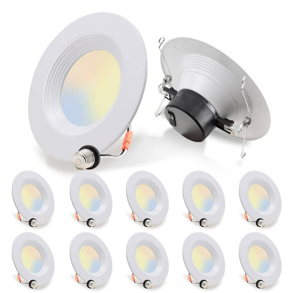 12 Pack 5/6 Inch 5CCT LED Recessed Downlight, Can Lights with Baffle Trim, Wet Rated, E26 Base, 10.5W=85W, CRI 90, Dimmable, Simple Retrofit Installation, Energy Star &