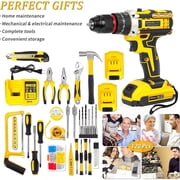 21V Tool Kit with Drill, 120PCS 21V Cordless Drill Set with 3/8 Keyless Chuck of Metal & 25+3 Clutch with Impact, 2 x 2.0Ah Battery & Fast Charger, Max Torque 45Nm, 2-Variable Speed