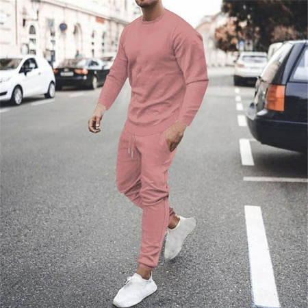 guisaled Casual Sweatsuit Set for Mens Crew Neck Pullover Sweatshirt Joggers Sweatpants 2 Piece Outfits Fashion Solid Tracksuit