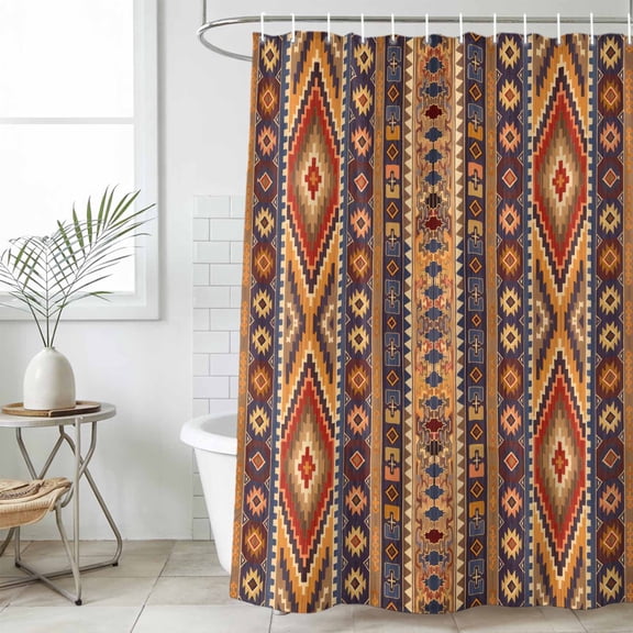 Southwest Boho Waterproof Fabric Shower Curtain,Retro Farmhouse Abstract Geometric Striped Waterproof Fabric Shower Curtain for Bathroom Curtains Bathtubs Shower Curtains with 12 Hooks Stall 54x78in