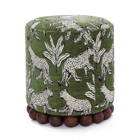 Puff Tov Furniture Dex verde oliva con estampado de leopardo 40x40x46 cm