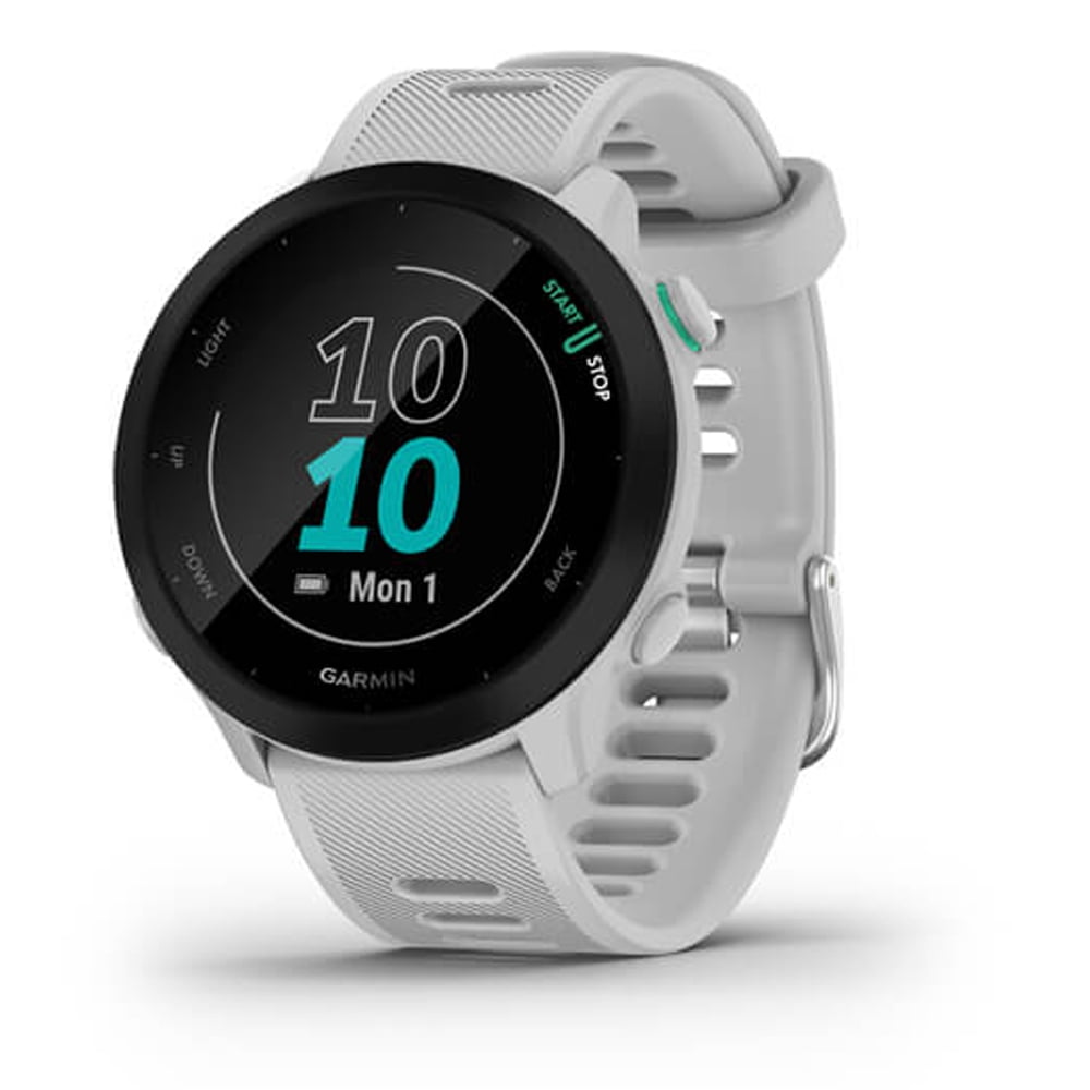 Garmin Forerunner 55 GPS Running Watch (White) Bundle with 2-Pack Screen Protector + 1 YR CPS Enhanced Protection Pack| Official Garmin USA Dealer