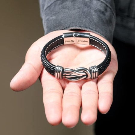 Leather bracelet for men with stainless steel magnetic closure