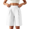 thumbnail image 2 of CQONEPT Women's Casual Bermuda Shorts Elastic Waist Wide Leg Knee Length Summer Shorts with Pockets White L, 2 of 7