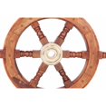 thumbnail image 3 of 18" Teak Wood Ship Wheel with Brass Inset and Six Spokes, Brown and Gold, 3 of 5