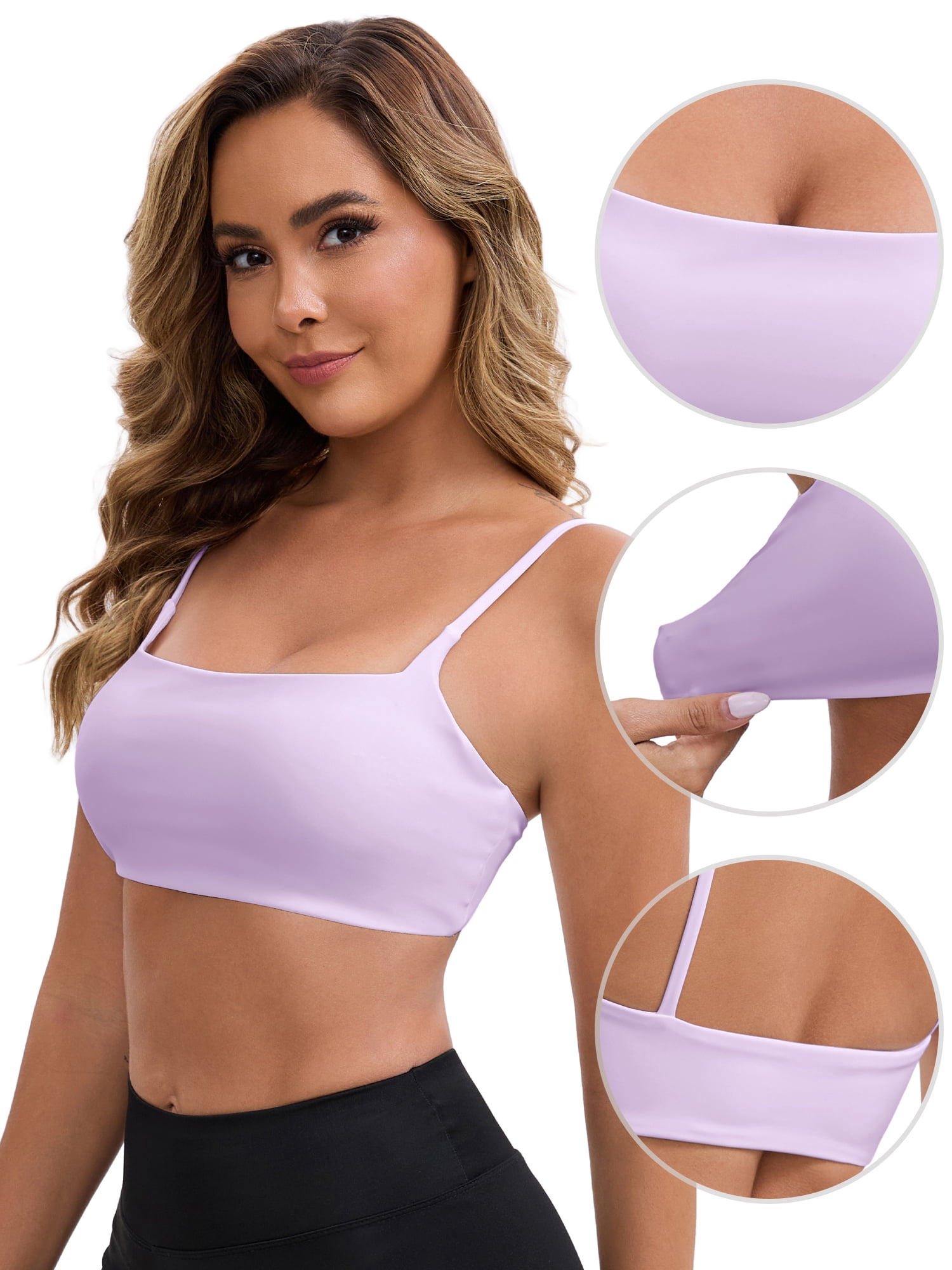 DARING DIVA Square Neck Wirefree Padded Push-Up Athletic Bra S Light Purple