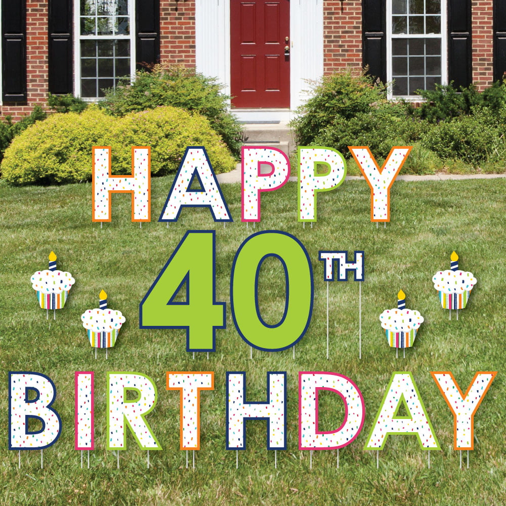 40th Birthday - Cheerful Happy Birthday - Yard Sign Outdoor Lawn