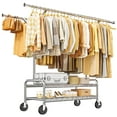 thumbnail image 1 of Exenoray Portant à Vêtements Robuste à Double Tige de 500 Lb avec Roues, Portant à Vêtements Roulant Réglable avec Tablettes et Barres Extensibles, Force Industrielle pour la Maison, le Commerce de Détail et la Lessive, 1 of 8