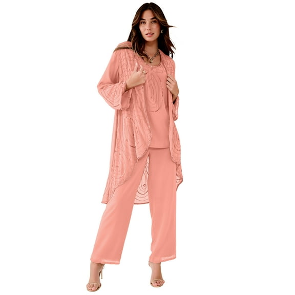 Roaman's Women's Plus Size Beaded Georgette 3-Piece Pant Set – Formal Wear