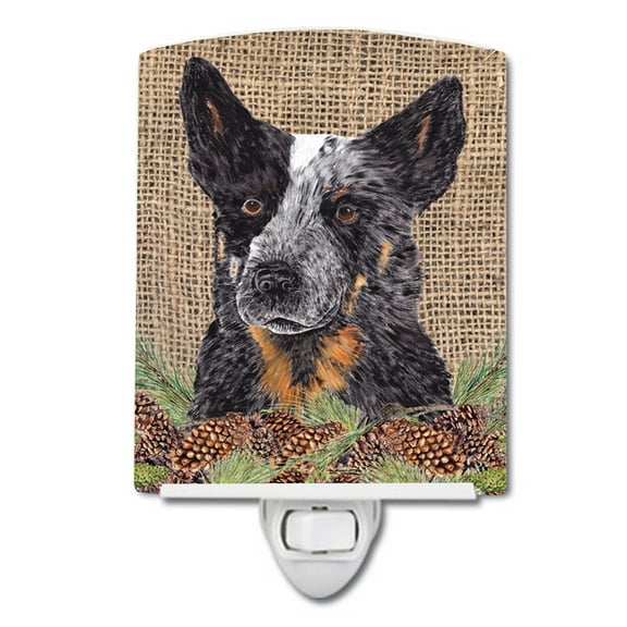 Caroline's Treasures SC9050CNL Australian Cattle Dog Faux Burlap and Pine cones Ceramic Night Light, 6x4x3", multicolor