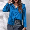 thumbnail image 3 of Women's Satin Silk Work Shirt Fashion Long Sleeve Business T Shirt Round Neck Elegant Blouse Spring Outfits 2025 Blue XXL, 3 of 6