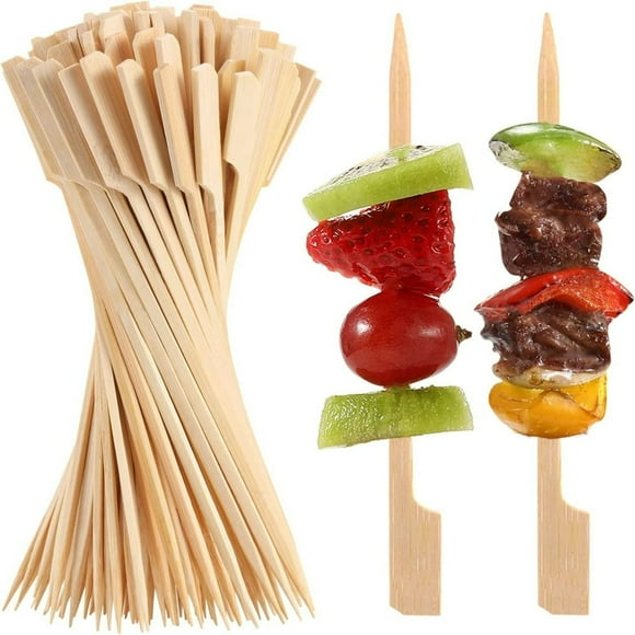 200 PCS Bamboo Skewers for Appetizers 7 Inch Toothpicks Cocktail Picks for Drinks Fruit Kababs Sausage Barbecue Snacks Natural Wooden Paddle Skewer Mini Food Sticks