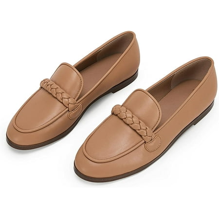 

QWZNDZGR Womens Classic Loafers Comfort Flats Narrow Fit Cute Braided Strap Moc Toe Casual Slipper Slip On Shoes